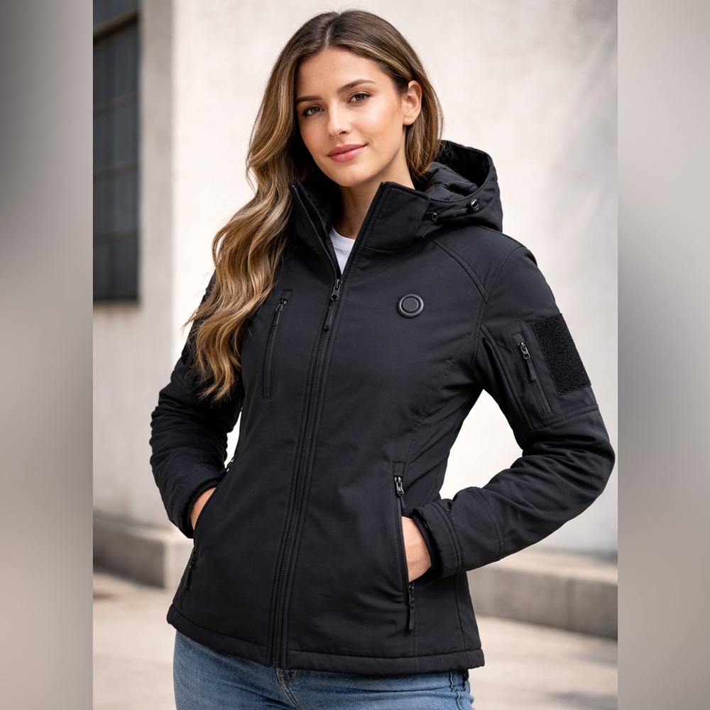 Unbranded Black Heated Hooded Softshell Jacket coat women’s Size Small